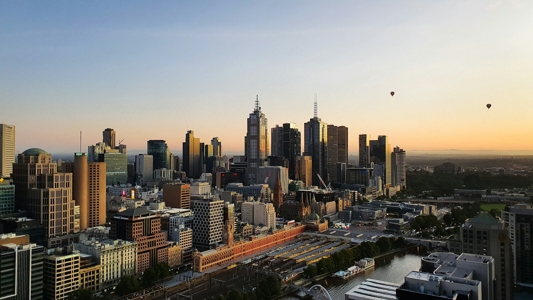 Melbourne property and city neighbourhood viewed in warm afternoon light